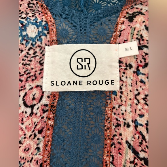 Sloane Rouge Anthropologie NWT Boho Kimono w/ Blue Crochet Lace Trim Size M/L - Picture 8 of 9